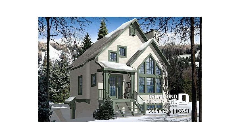 front - BASE MODEL - Panoramic scandinavian cottage, 1 à 3 bedroom ski chalet house plan with mezzanine - Southridge