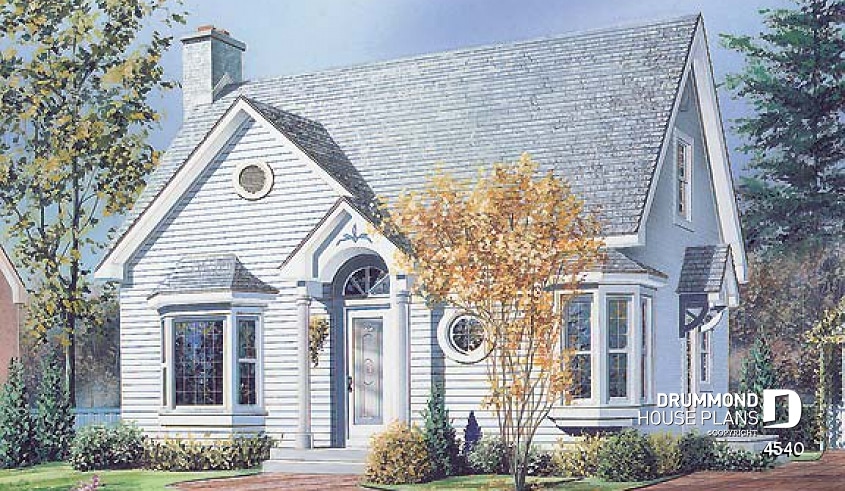 front - BASE MODEL - Cape Cod style, budget friendly 2 bedroom house plan + large home office - Lamaze 2