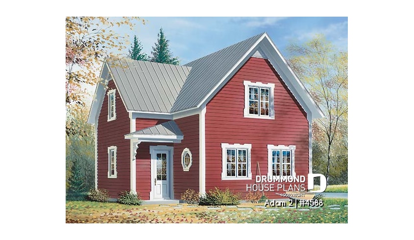 front - BASE MODEL - Historical country home design, affordable construction  costs, open plan,  2 bedrooms, laundry room on main - Adam 2
