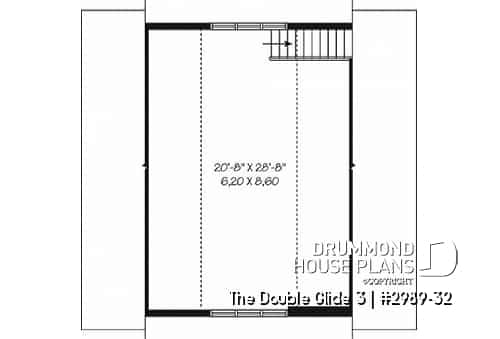 2nd level - Three-car garage plan with large unfinished bonus space in the attic - The Double Glide 3