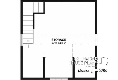 2nd level - Two-car garage plan, country style, storage area on second floor - Mustang