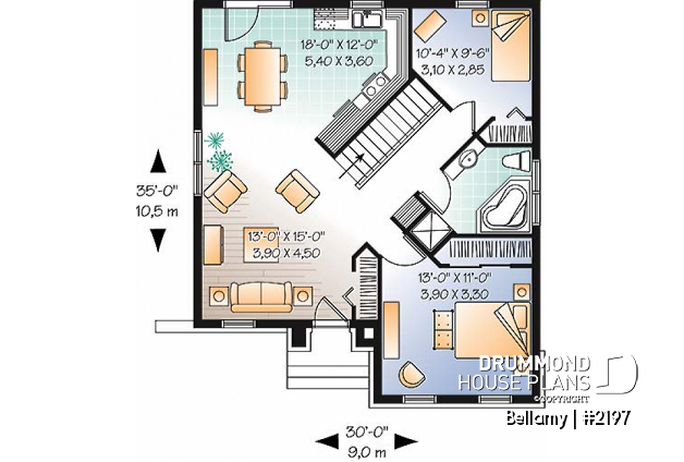 1st level - Ideal Empty nester home design, 2 bedrooms, elevated ceiling, unfinished basement for storage - Bellamy