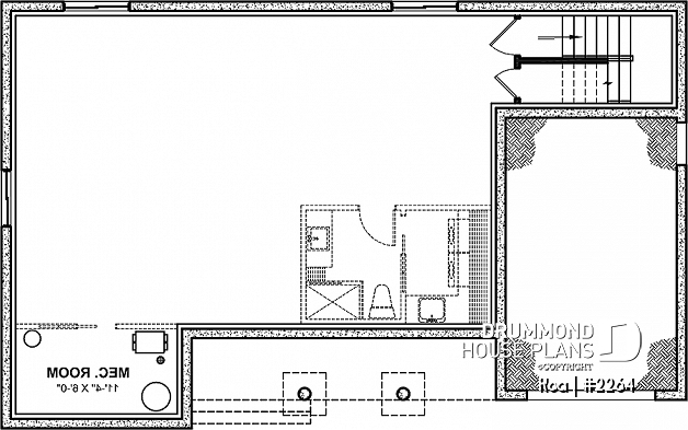 Basement - 2 bedroom ranch style house plan, pantry in kitchen, many foundation options available - Koa