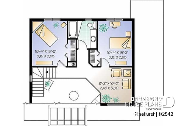 2nd level - Panoramic view house plan, 3 bedroom, cathedral ceiling, master on main floor, fireplace - Pinehurst