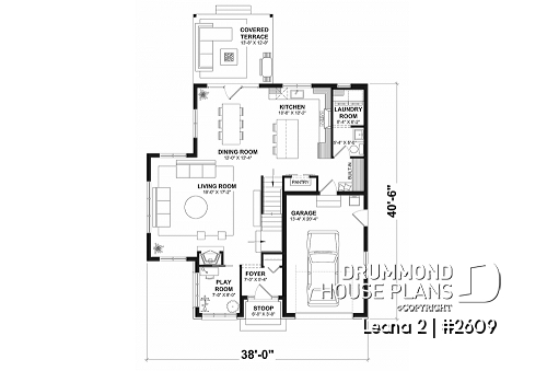 1st level - House with garage, 3 bedrooms + office, master suite upstairs, wood fireplace and single garage - Leana 2