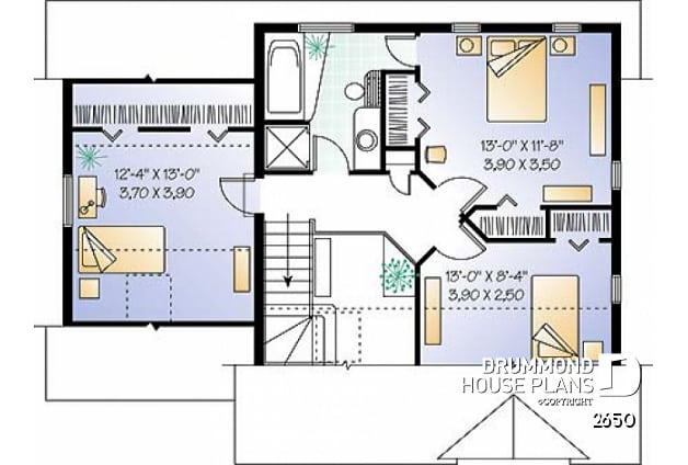 2nd level - 2 storey house plan with one-car garage, open floor plan and 3 bedrooms.  - Birch