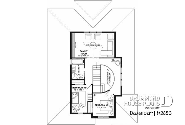 2nd level - European luxury house plan, 3 to 4 bedrooms, open stairwell, 2-car garage  - Davenport