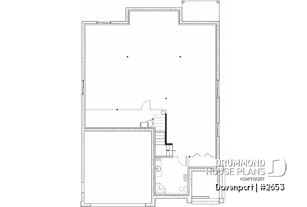 Basement - European luxury house plan, 3 to 4 bedrooms, open stairwell, 2-car garage  - Davenport