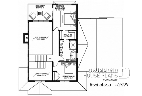 2nd level - 2 to 4 bedroom floor plan, 2 story house with garage, pantry, mudroom, sheltered terrace - Rocheleau