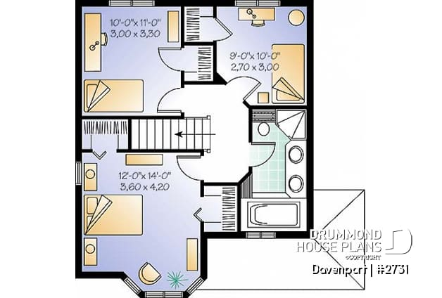 2nd level - Victorian inspired cottage plan, 3 bedrooms, abundant fenestration, shutters, open space - Davenport