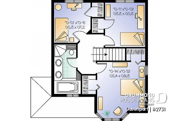 2nd level - Victorian inspired cottage plan, 3 bedrooms, abundant fenestration, shutters, open space - Davenport