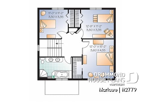 2nd level - American 2 storey, 3 bedroom with walk-in closet in master bedroom, kitchen with island and pantry, fireplace - Marlowe