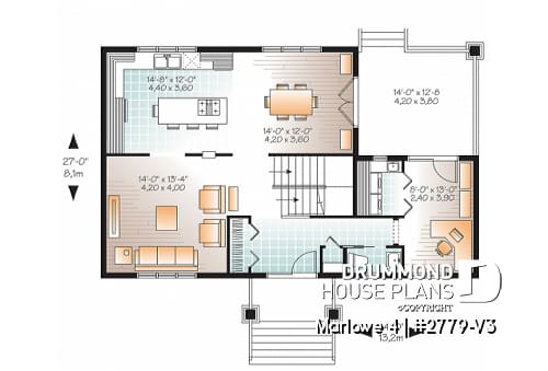 1st level - Craftsman style small home, 3 bedrooms, home office and large covered terrace - Marlowe 4