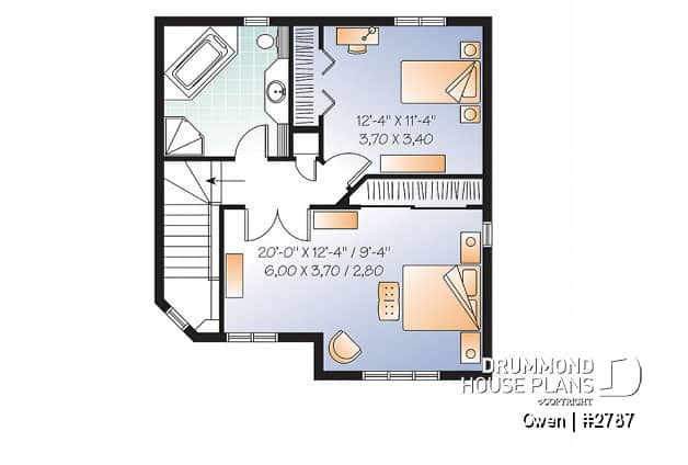 2nd level option 2 - Economical Traditional house plan with 3 bedrooms, laundry room on main floor, open floor plan concept - Owen