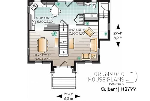 1st level - European 2 storey home plan, 3 bedroom, formal dining room, full basement - Colbert