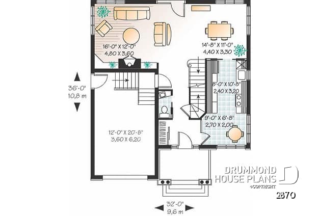 1st level - English style home plan with breakfast nook and garage - Myrtille
