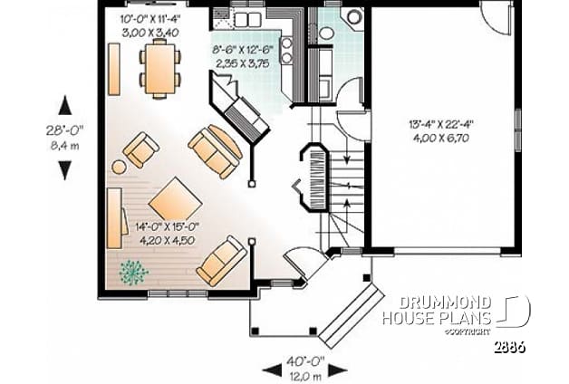 1st level - 3 bedroom house plan with garage, laundry room on main floor - Cupola