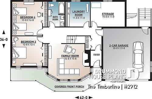 Basement - Stunning 4 bedroom rustic cotttage plan, master suite on main floor, reverse living, 2 living rooms, fireplace - The Timberline