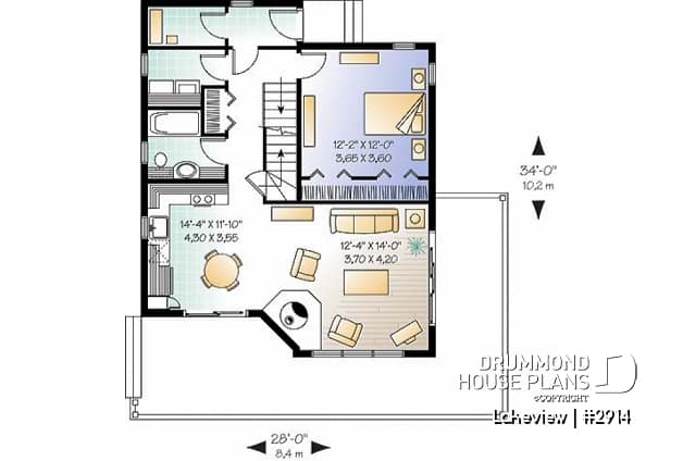 1st level - Scandinavian style cabin house plan with 3 bedrooms and open floor plan concept - Lakeview