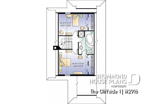 2nd level - Fabulous 3 beds / 2 baths cottage house plan with open floor plan, fireplace and screened-in deck - The Cliffside 1