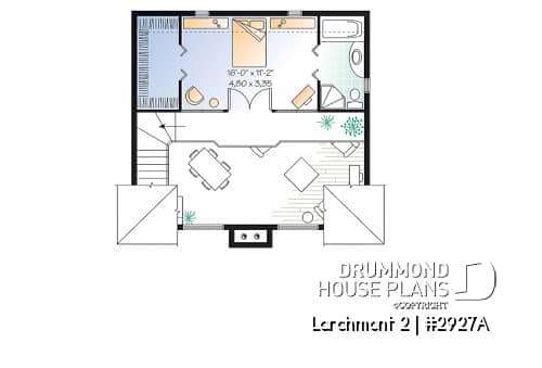 2nd level - 1 bedroom cottage plan with cathedral ceiling, unfinished basement for extra beds, mudroom - Larchmont 2