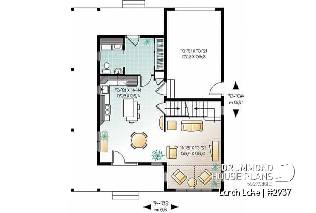 1st level - Small country house plan with 2 or 3 bedroom options, panoramic views, garage - Larch Lake