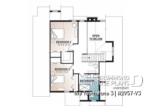 2nd level - 3 bedroom Mountain style house plan, with panoramic view, cathedral ceiling, master suite and fireplace - The Touchstone 3