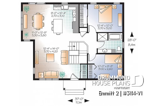 1st level - Country rustic home plan with 2 bedrooms, ideal for first home buyers, beautiful style on a budget - Emmitt 2