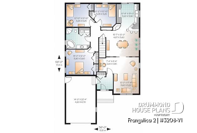 1st level - Single storey with 3 large bedrooms and a spacious living room, office corner, pantry, house plan with garage - Frangelica 2