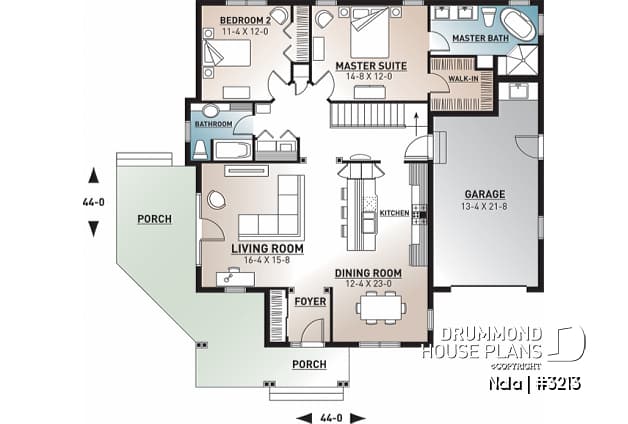 1st level - Large master suite, ranch style bungalow w/garage, 9' ceiling, open concept, 2 beds, 2 baths, deck - Nala