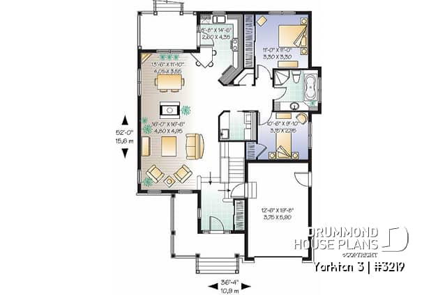 1st level - Small Transitional house design with garage, double sided fireplace, open floor concept, unfinished basement - Yorkton 3