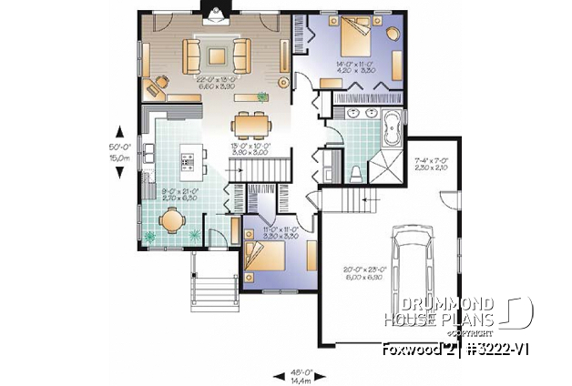 1st level - Affordable Modern Craftsman Bungalow, kitchen with breakfast area, large family room with fireplace  - Foxwood 2