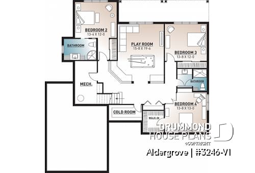 Basement - Spectacular Modern Craftsman house plan with walkout basement, 4-5 bedroom, perfect lakefront home plan - Aldergrove