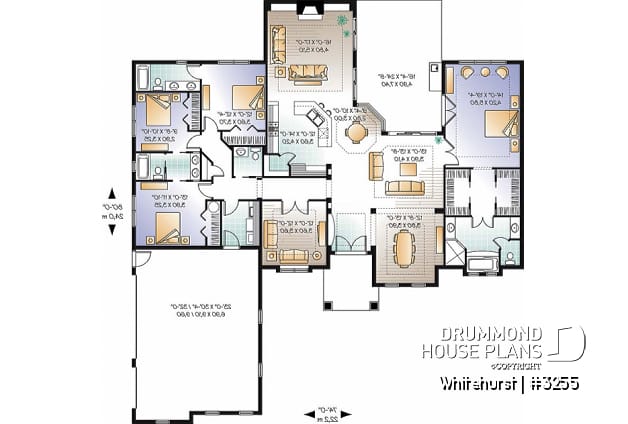1st level - 4 bedroom Mediteraneanm home plan with 10' ceilngs and triple garage - Whitehurst