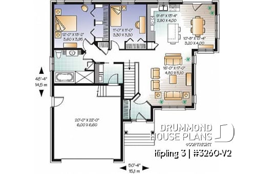 1st level - One storey transitional style home, 2 bedrooms, with double garage and bonus space - Kipling 3