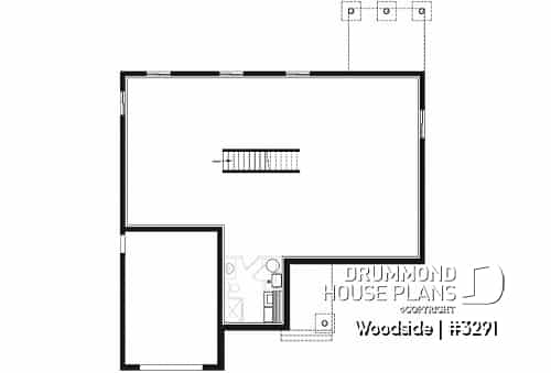 Basement - One-story northwest style house plan with 3 bedrooms ou 2 beds + home office, 2 full bath, cathedral ceiling - Woodside