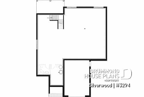 Basement - 3 bedroom one-story house plan with garage, open floor plan concept, cathedral ceiling, kitchen island - Silverwood