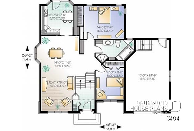 1st level - Spacious 2 bedroom one-storey house plan with garage - Irina 2