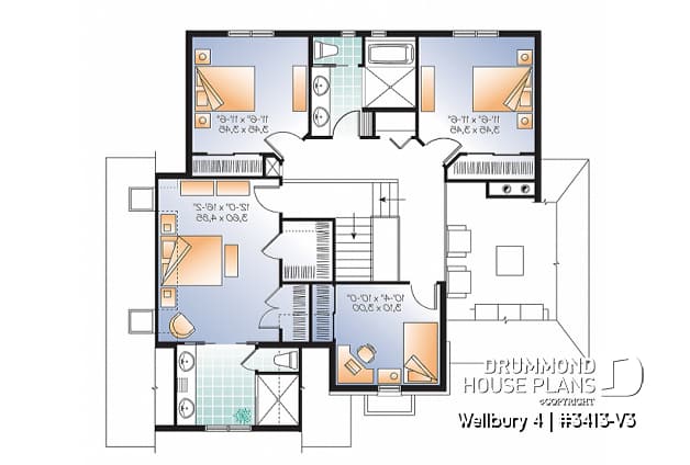 2nd level - 4 bedroom house plan, master suite, large laundry room, great kitchen island, double garage - Wellbury 4