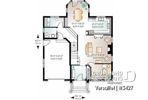 1st level - Beautiful European inspired house plan with master suite, 2 secondary bath, home office, garage - Versaille1