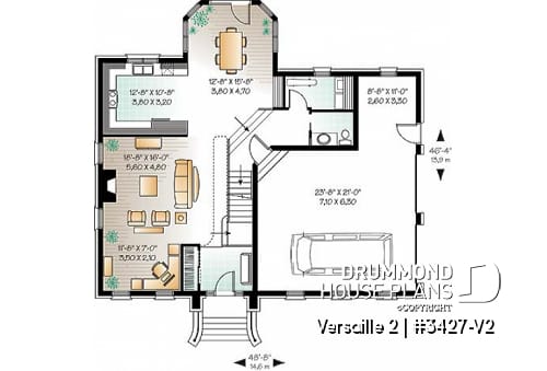 1st level - House plan with large master suite, double garage, 2 fireplaces and cathedral ceiling, mezzanine - Versaille 2