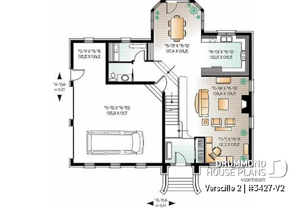 1st level - House plan with large master suite, double garage, 2 fireplaces and cathedral ceiling, mezzanine - Versaille 2