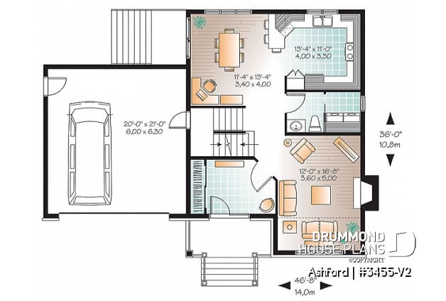 1st level - Budget friendly mountain style house plan, 3 bedrooms, unfinished daylight basement, laundry on main floor - Ashford