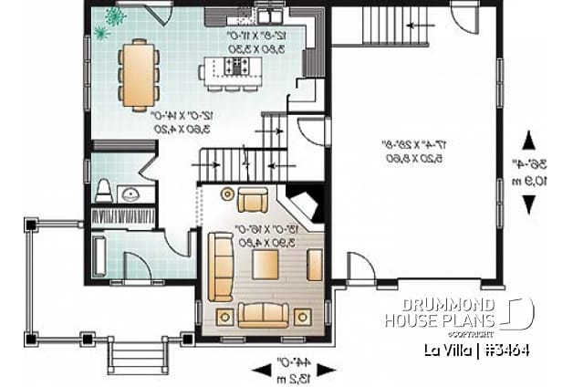 1st level - Barn style house plan, 5  bedrooms, master suite, fireplace, garage, kithcen with pantry and island - La Villa