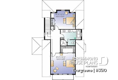 2nd level - Scandinavian style country cottage plan, master on main, open floor plan, panoramic view, large kitchen - Evergreene