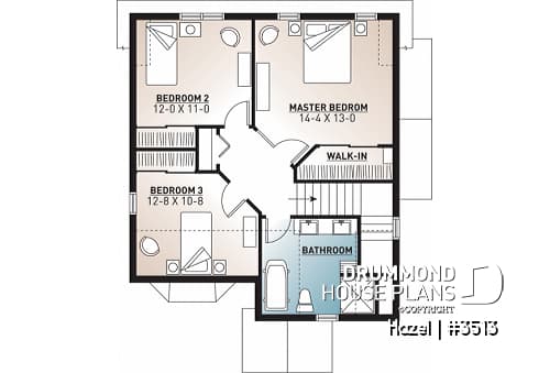 2nd level - Affordable 2 storey scandinavian inspired house plan, affordable, 3 bedroom traditional design with terrace - Hazel