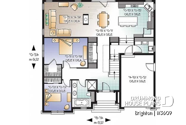 1st level - European style house plan, 3 bedroom with 2 living rooms, large kitchen and garage - Brighton