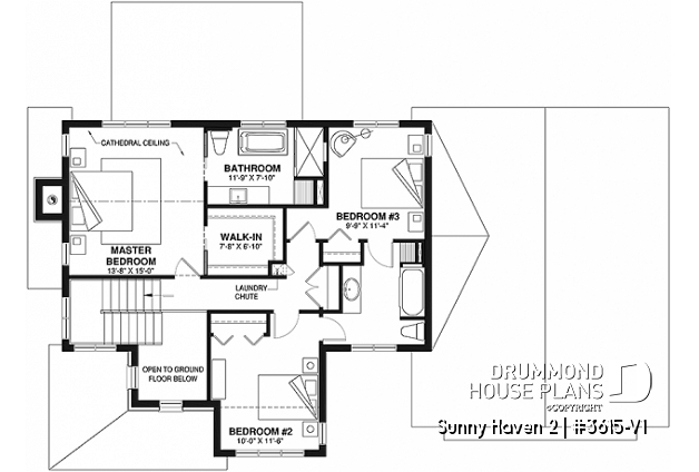 2nd level - Modern Farmhouse plan, 3 bedrooms, 2.5 baths, 2-car garage, home office, mudroom, pantry - Sunny Haven 2