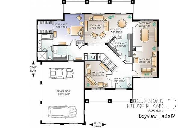 1st level - Mediterranean 6 bedroom luxury house plan, 2 master suites, formal living & dining room, 3-car garage - Bayview
