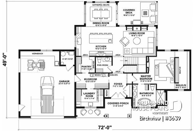 1st level - French Country style home plan with fabulous master suite on main floor - Birchview